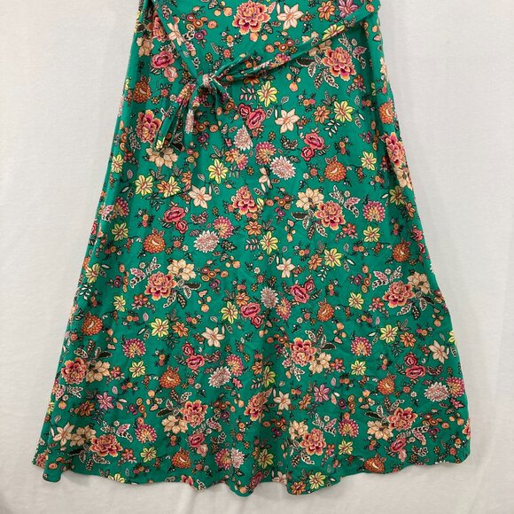 New LOFT size 6 Green Colorful Floral Feminine Belted Romantic Midi Dress - Picture 5 of 12